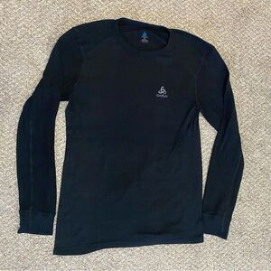 ODLO Men's Black Base Layer Crewneck Longsleeve Lightweight Tee Size Large EUC